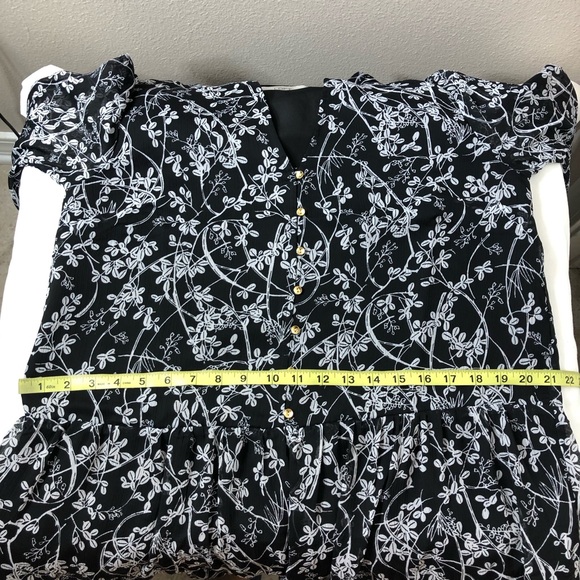 Loft Vine Drop Waist Split Neckline Button Front Black Gray Lined Shirtdress M - Picture 16 of 16